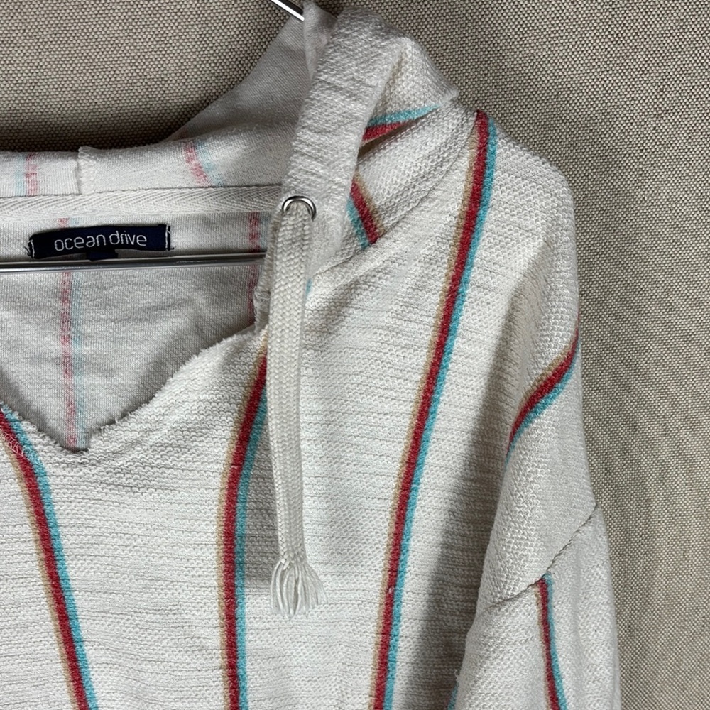 Ocean Drive > V Neck Striped Distressed Hoodie Large - Picture 3 of 8